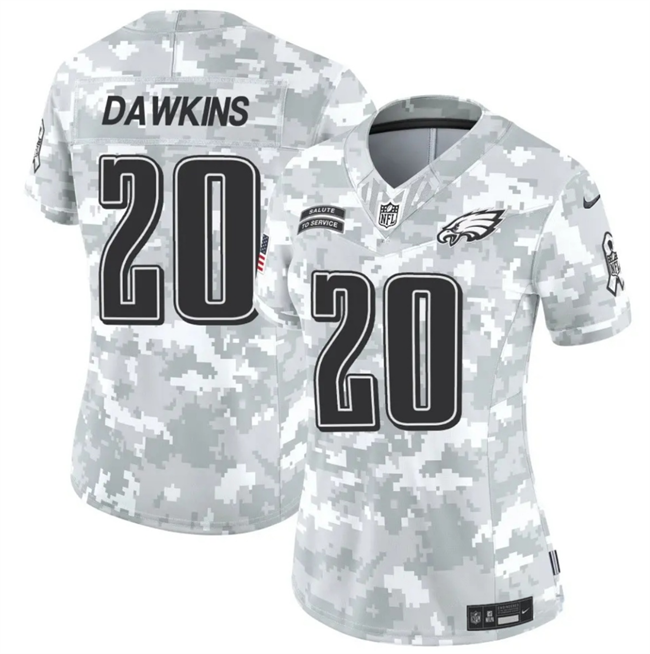 Women's Philadelphia Eagles #20 Brian Dawkins 2024 F.U.S.E Arctic Camo Salute to Service Limited Stitched Jersey(Run Small)