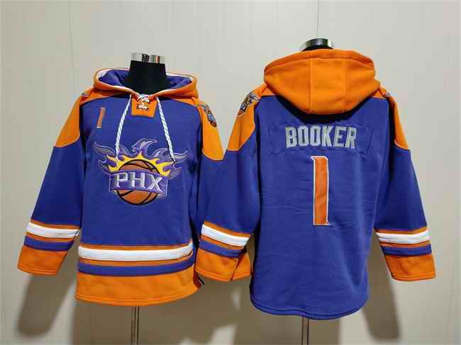 Men's Phoenix Suns #1 Devin Booker Purple Ageless Must-Have Lace-Up Pullover Hoodie