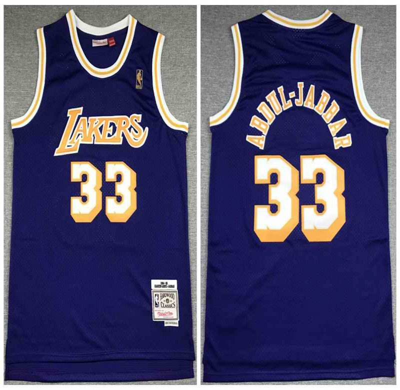 Men's Los Angeles Lakers #33 Kareem Abdul-Jabbar Purple 1994-95 Throwback Stitched Jersey