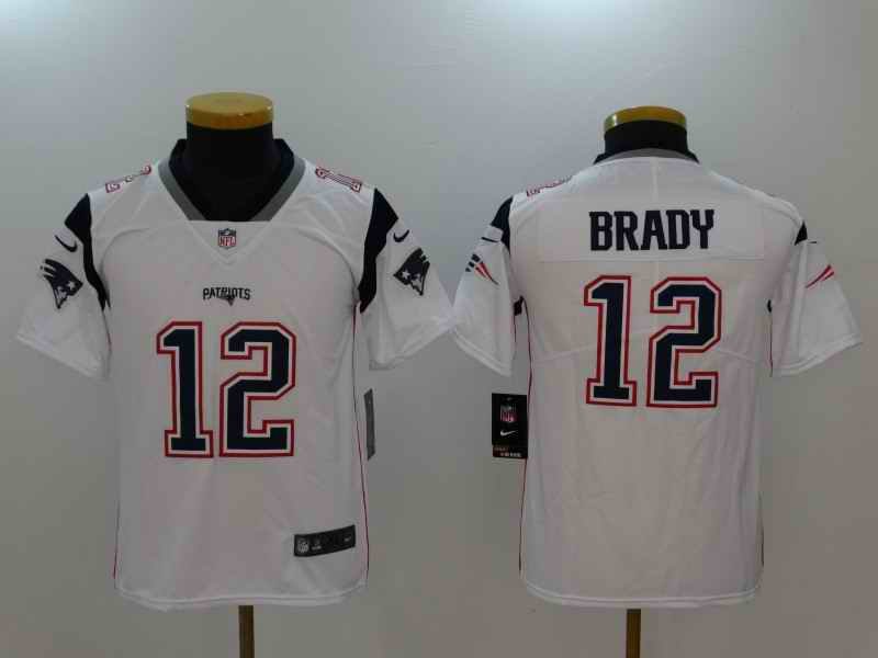 Youth New England Patriots #12 Tom Brady Nike White Vapor Untouchable Limited Jersey