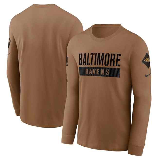 Men's Baltimore Ravens 2023 Brown Salute To Service Long Sleeve T-Shirt