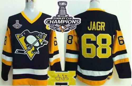 Penguins #68 Jaromir Jagr Black CCM Throwback Autographed 2016 Stanley Cup Champions Stitched NHL Jersey