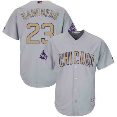 Men's Chicago Cubs #23 Ryne Sandberg World Series Champions Gold Program Cool Base Stitched MLB Jersey