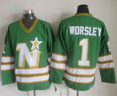 Stars #1 Gump Worsley Green CCM Throwback Stitched NHL Jersey