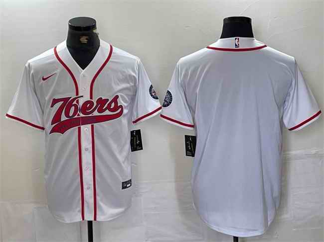 Men's Philadelphia 76ers Blank White Cool Base Stitched Baseball Jersey