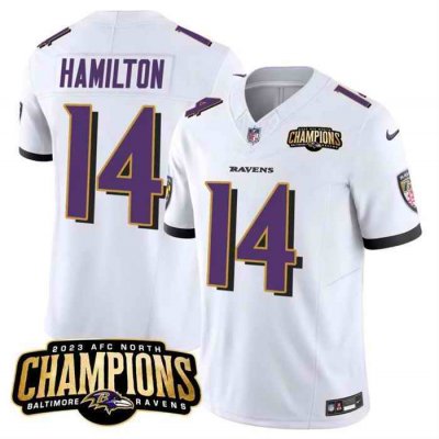 Men's Baltimore Ravens #14 Kyle Hamilton White 2023 F.U.S.E. AFC North Champions Vapor Limited Football Jersey