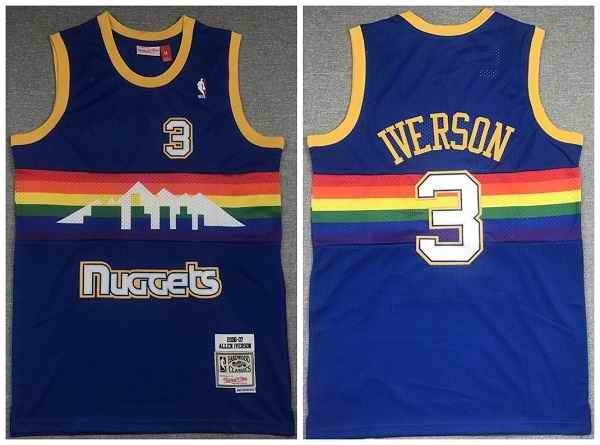 Men's Denver Nuggets #3 Allen Iverson Blue 2006-07 Throwback Stitched Jersey