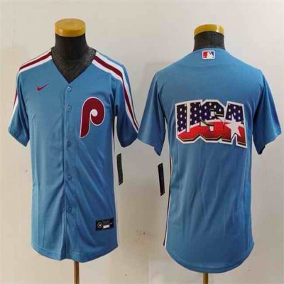 Youth Philadelphia Phillies Team Big Logo Blue Cool Base Stitched Baseball Jersey