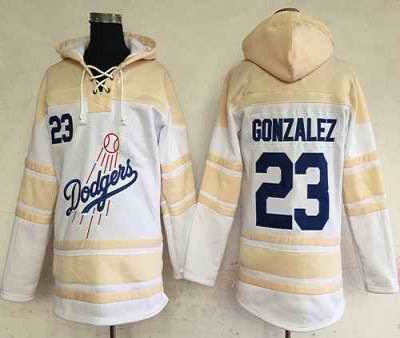 Dodgers #23 Adrian Gonzalez White Sawyer Hooded Sweatshirt MLB Hoodie