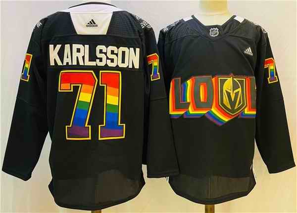 Men's Vegas Golden Knights #71 William Karlsson 2022 Black Pride night Stitched Jersey