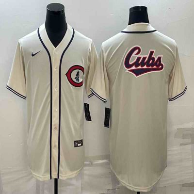 Men's Chicago Cubs Cream Team Big Logo Cool Base Stitched Jersey