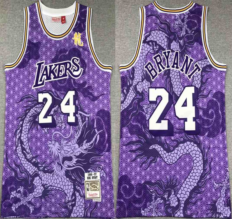 Men's Los Angeles Lakers #24 Kobe Bryant Purple 1996-97 Throwback basketball Jersey