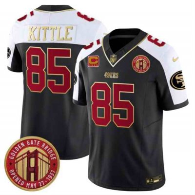 Men's San Francisco 49ers #85 George Kittle Balck/White F.U.S.E. With 4-Star C Patch Golden Gate Bridge Patch Alternate Vapor Limited Stitched Football Jersey