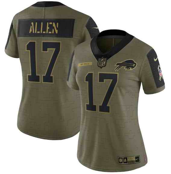 Women's Buffalo Bills #17 Josh Allen 2021 Olive Salute To Service Limited Stitched Jersey(Run Small)