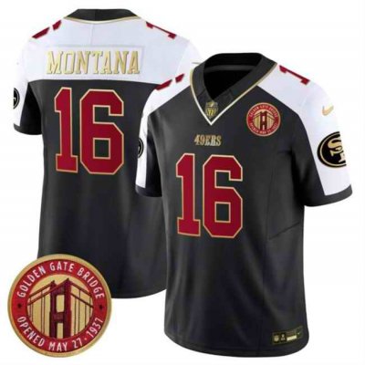 Men's San Francisco 49ers #16 Joe Montana Balck/White F.U.S.E. Golden Gate Bridge Patch Alternate Vapor Limited Stitched Football Jersey