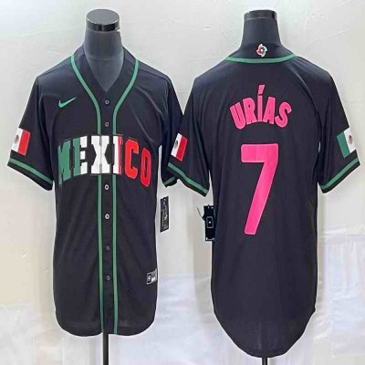 Men's Mexico Baseball #7 Julio Ur'as 2023 Black World Baseball With Patch Classic Stitched Jersey