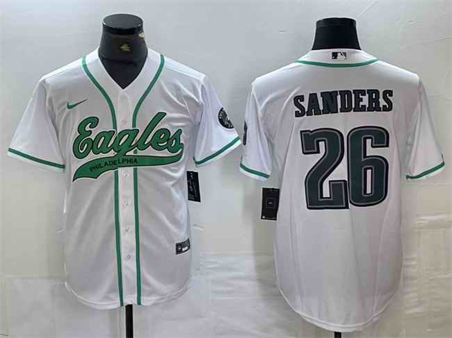 Men's Philadelphia Eagles #26 Saquon Barkley White Cool Base Stitched Baseball Jersey