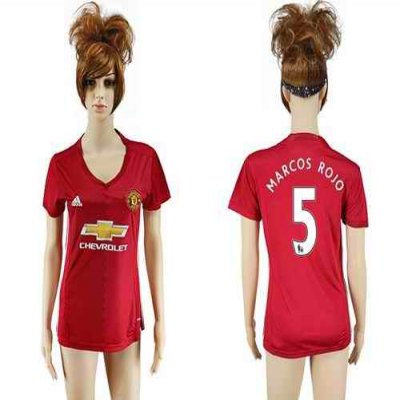 Women's Manchester United #5 Marcos Rojo Red Home Soccer Club Jersey