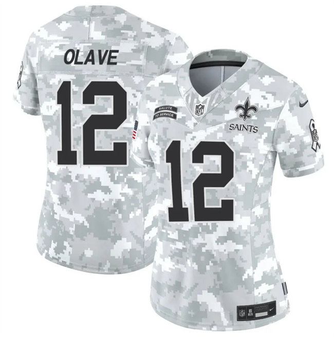 Women's New Orleans Saints #12 Chris Olave 2024 F.U.S.E Arctic Camo Salute to Service Limited Stitched Football Jersey(Run Small)