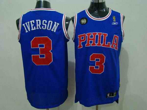 76ers #3 Allen Iverson Blue Reebok 10TH Throwback Stitched NBA Jersey