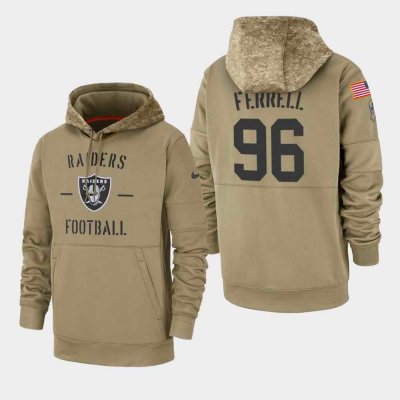 Men's Oakland Raiders #96 Clelin Ferrell Tan 2019 Salute to Service Sideline Therma Pullover Hoodie