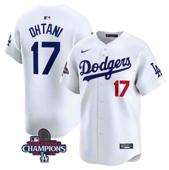 Men's Los Angeles Dodgers #17 Shohei Ohtani White 2024 World Series Champions Home Limited Stitched Baseball Jersey