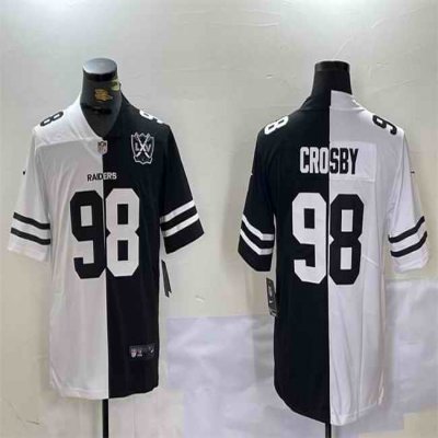 Men's Las Vegas Raiders #98 Maxx Crosby Black & White Split With 65th Anniversary Patch Vapor Limited Stitched Jersey