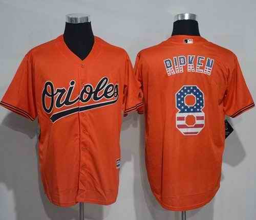 Orioles #8 Cal Ripken Orange USA Flag Fashion Stitched MLB Jersey