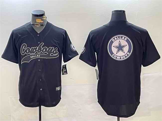 Men's Dallas Cowboys Team Big Logo Black With Patch Cool Base Stitched Baseball Jersey