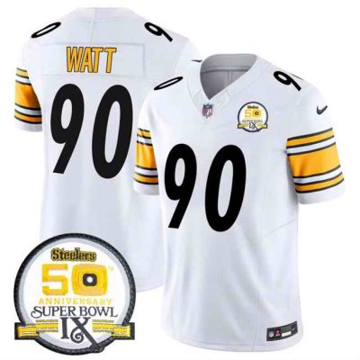 Men's Pittsburgh Steelers #90 T.J. Watt White 2024 F.U.S.E. 50th Anniversary Of Super Bowl IX Alternate Vapor Untouchable Limited Stitched Jersey