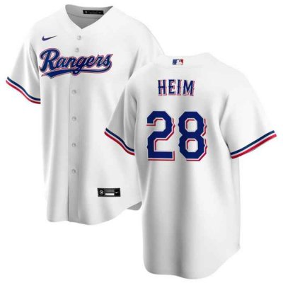 Men's Texas Rangers #28 Jonah Heim White Cool Base Stitched Baseball Jersey