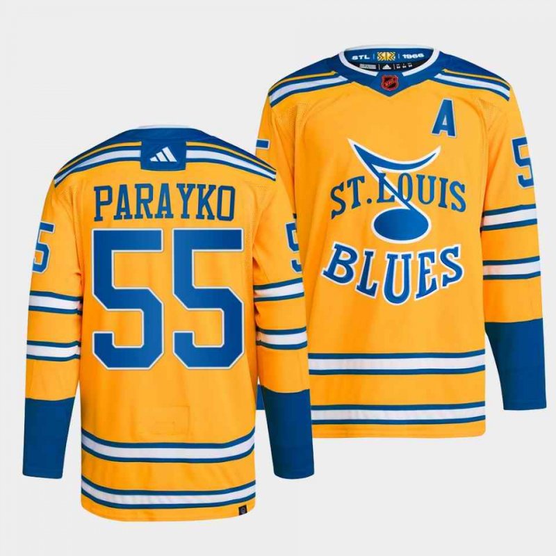 Men's St. Louis Blues #55 Colton Parayko Yellow 2022-23 Reverse Retro Stitched Jersey