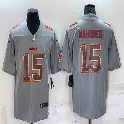 Men's Kansas City Chiefs #15 Patrick Mahomes Grey With Patch Atmosphere Fashion Stitched Jersey