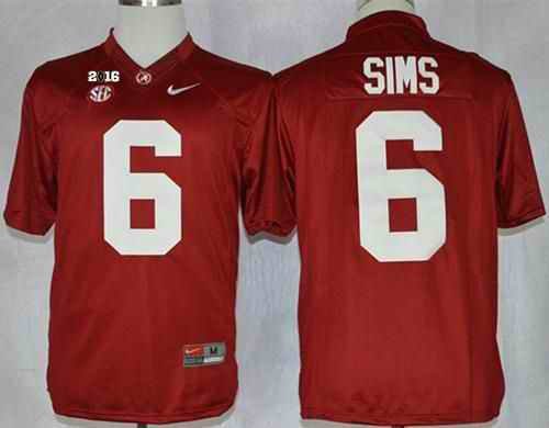 Crimson Tide #6 Blake Sims Red Limited 2016 College Football Playoff National Championship Patch Stitched NCAA Jersey