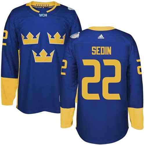 Team Sweden #22 Daniel Sedin Blue 2016 World Cup Stitched NHL Jersey