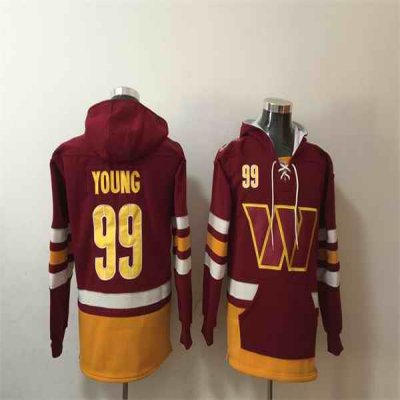 Men's Washington Commanders #99 Chase Young Burgundy Lace-Up Pullover Hoodie