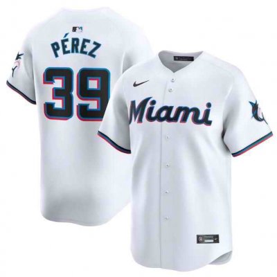 Men's Miami Marlins #39 Eury P'rez White 2024 Home Limited Stitched Baseball Jersey