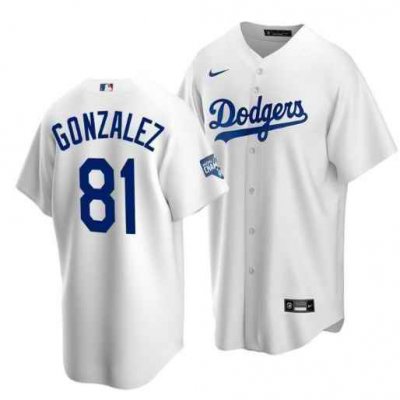 Men's Los Angeles Dodgers #81 Victor Gonzalez White 2020 World Series Champions Home Patch Cool Base Stitched Jersey