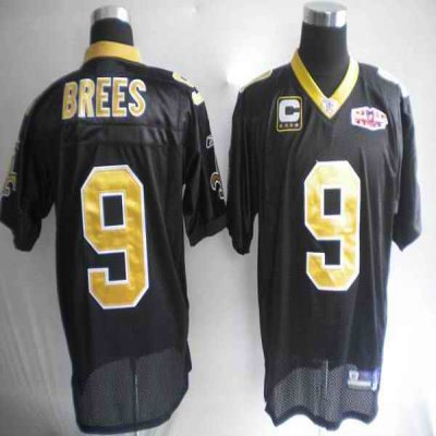 Saints #9 Drew Brees Black With Super Bowl Patch Stitched Youth NFL Jersey