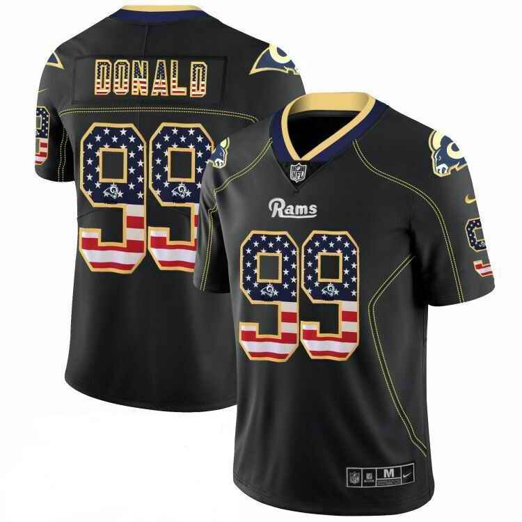 Men's Los Angeles Rams #99 Aaron Donald 2018 Black USA Flag Color Rush Limited Fashion NFL Stitched Jersey