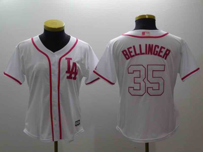 Women's Los Angeles Dodgers #35 Cody Bellinger White Pink Cool Base Stitched MLB Jersey