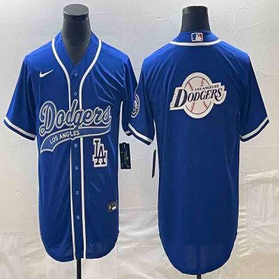 Men's Los Angeles Dodgers Blue Team Big Logo With Patch Cool Base Stitched Baseball Jersey