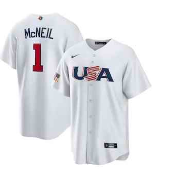 Men's USA Baseball #1 Jeff McNeil 2023 White World Baseball Classic Stitched Jersey