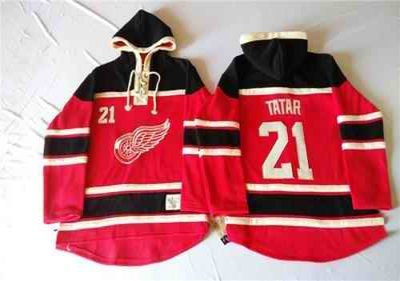 Red Wings #21 Tomas Tatar Red Sawyer Hooded Sweatshirt Stitched NHL Jersey