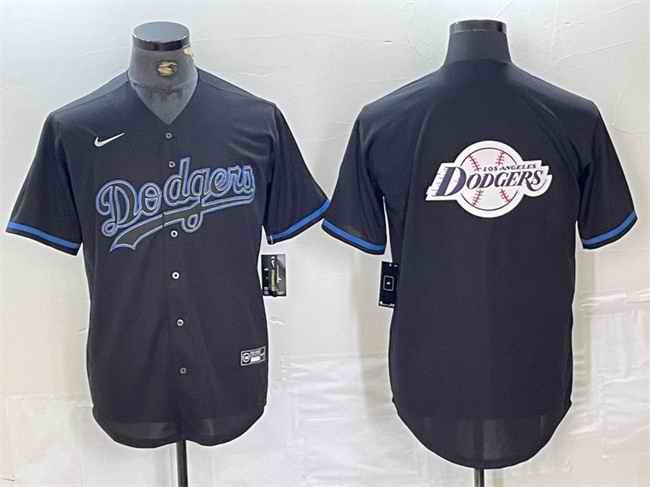 Men's Los Angeles Dodgers Team Big Logo Black Cool Base Stitched Baseball Jersey