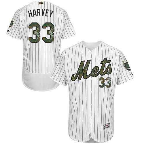 Mets #33 Matt Harvey White(Blue Strip) Flexbase Authentic Collection 2016 Memorial Day Stitched MLB Jersey