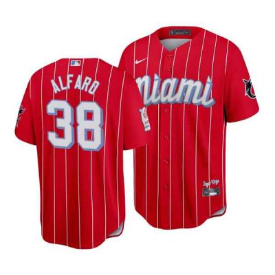 Men's Miami Marlins #38 Jorge Alfaro 2021 Red City Connect Cool Base Stitched Jersey