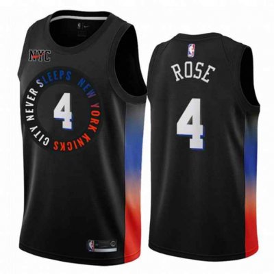 New Yok Knicks  #4 Derrick Rose 2020 Black City Edition Stitched Swingman Jersey