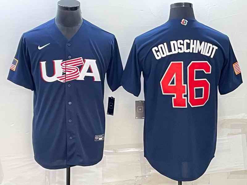 Men's USA Baseball #46 Paul Goldschmidt 2023 Navy World Baseball Classic Stitched Jersey