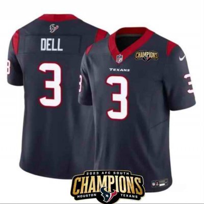 Men's Houston Texans #3 Tank Dell Navy 2023 F.U.S.E. AFC South Champions Patch Vapor Untouchable Limited Stitched Football Jersey